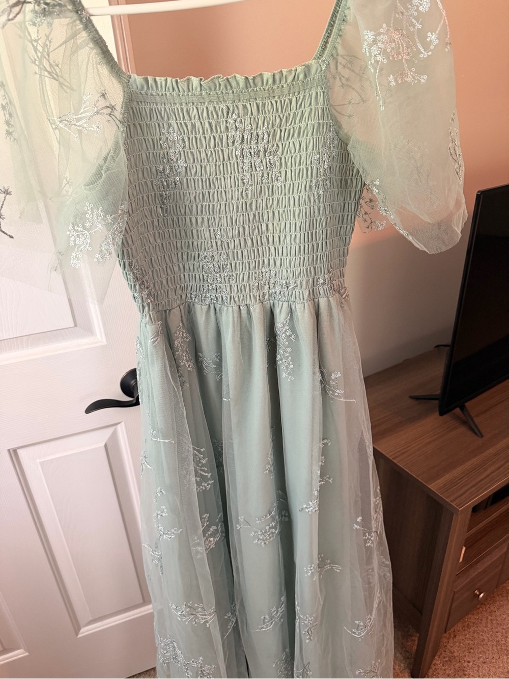 BalticBorn Puff Sleeve Maxi Dress in Sage Green